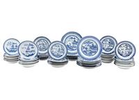 A Group of Forty-Eight Canton Blue and White Porcelain Bread Plates