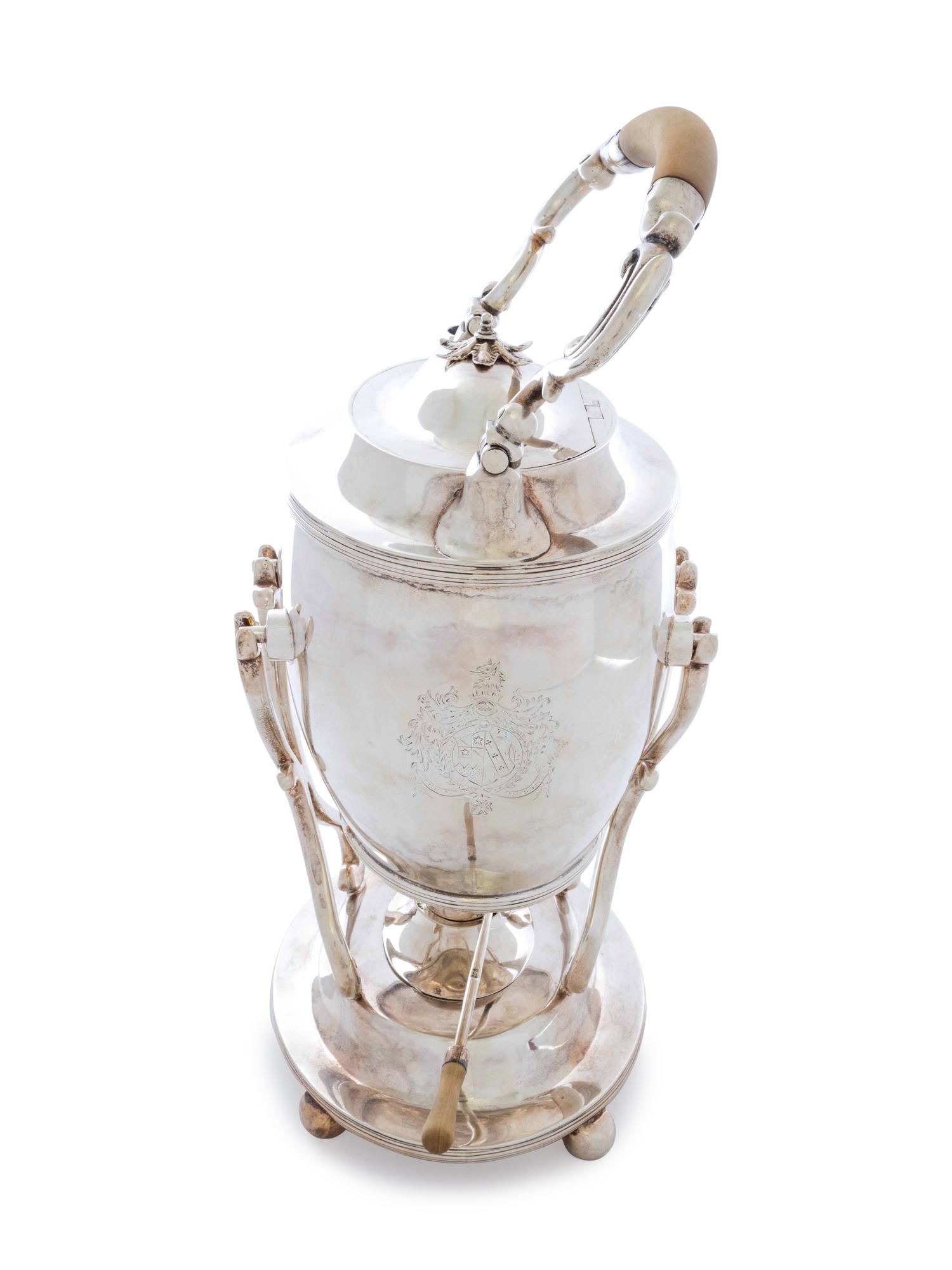 A George III Silver Kettle on Lampstand