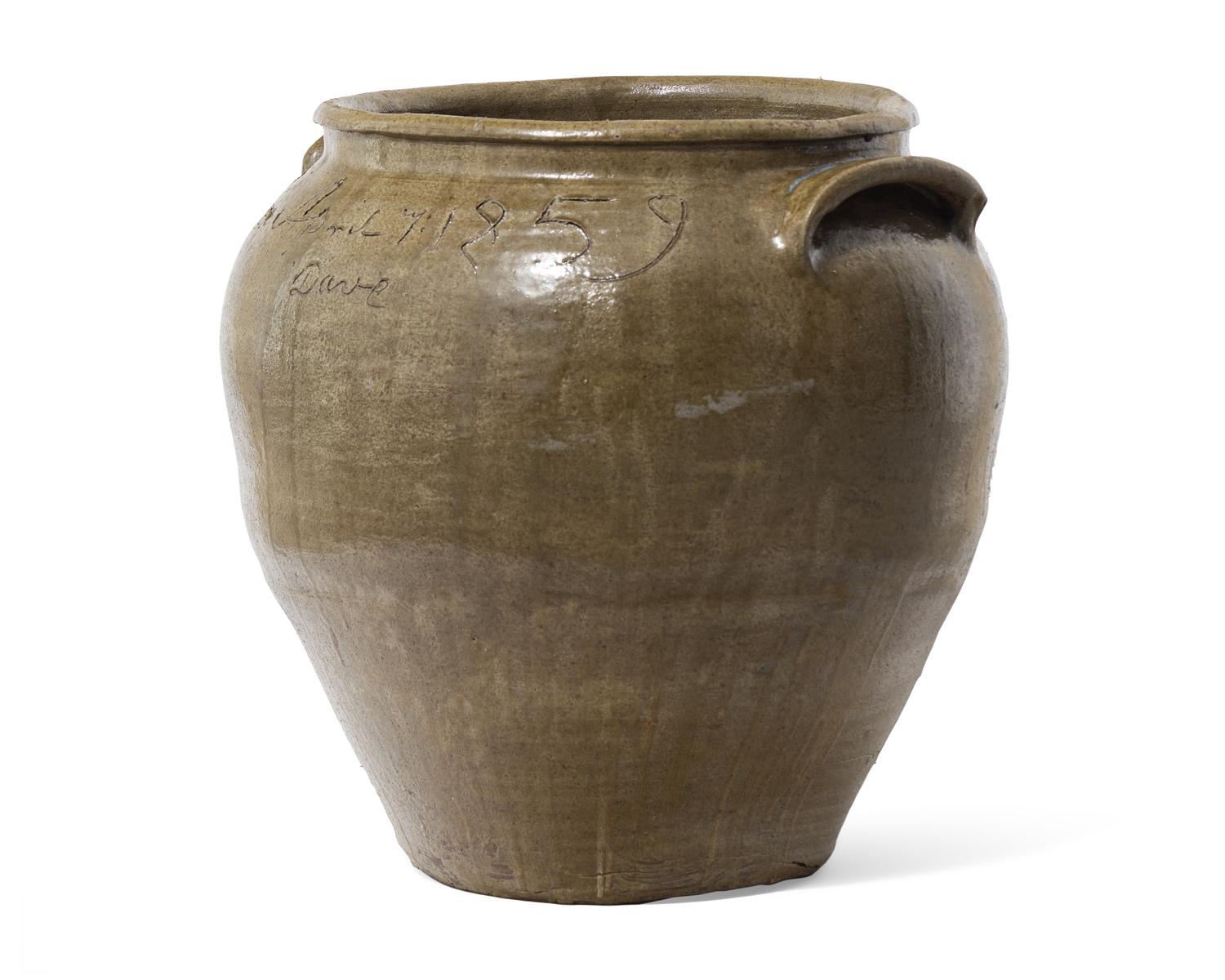 A Rare And Large David Drake Alkaline Glazed Two-Handled Stoneware Storage Jar