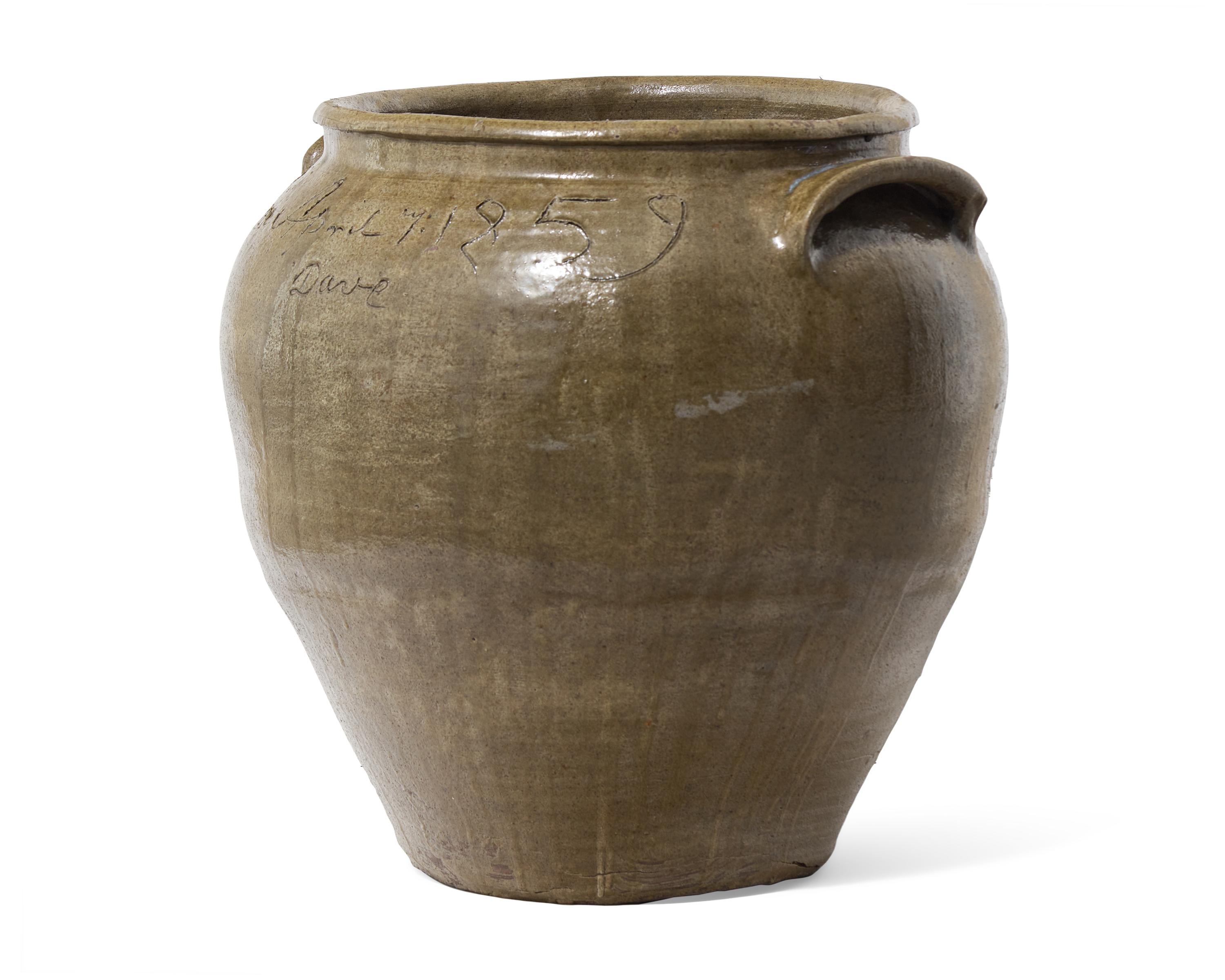A Rare And Large David Drake Alkaline Glazed Two-Handled Stoneware Storage Jar