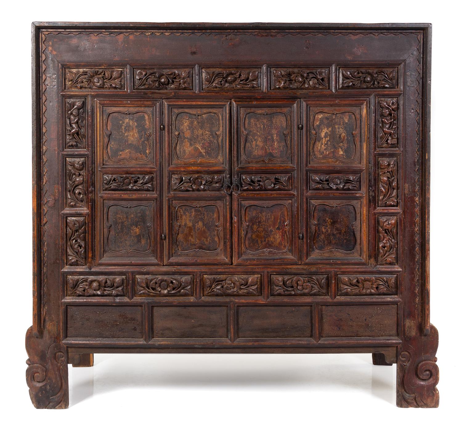 A Mongolian Softwood Cabinet Height 65 1/2 x width 67 x depth 27 1/8 inches. — 19TH CENTURY