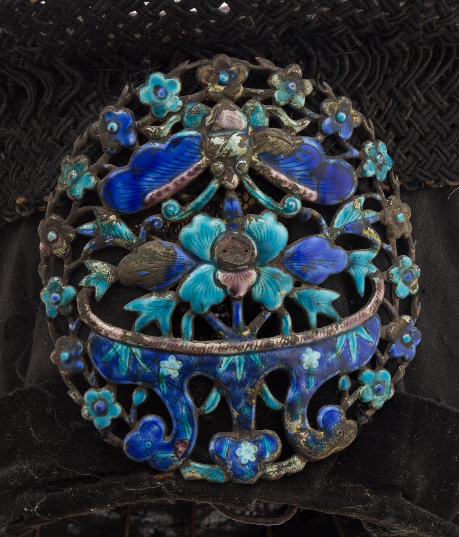A Chinese Lady's Enamel Mounted Court Hat 19TH CENTURY, QING DYNASTY Height 7 x width 9 inches. — 19TH CENTURY, QING DYNASTY