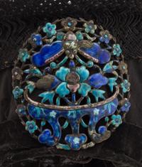 A Chinese Lady's Enamel Mounted Court Hat 19TH CENTURY, QING DYNASTY Height 7 x width 9 inches. — 19TH CENTURY, QING DYNASTY