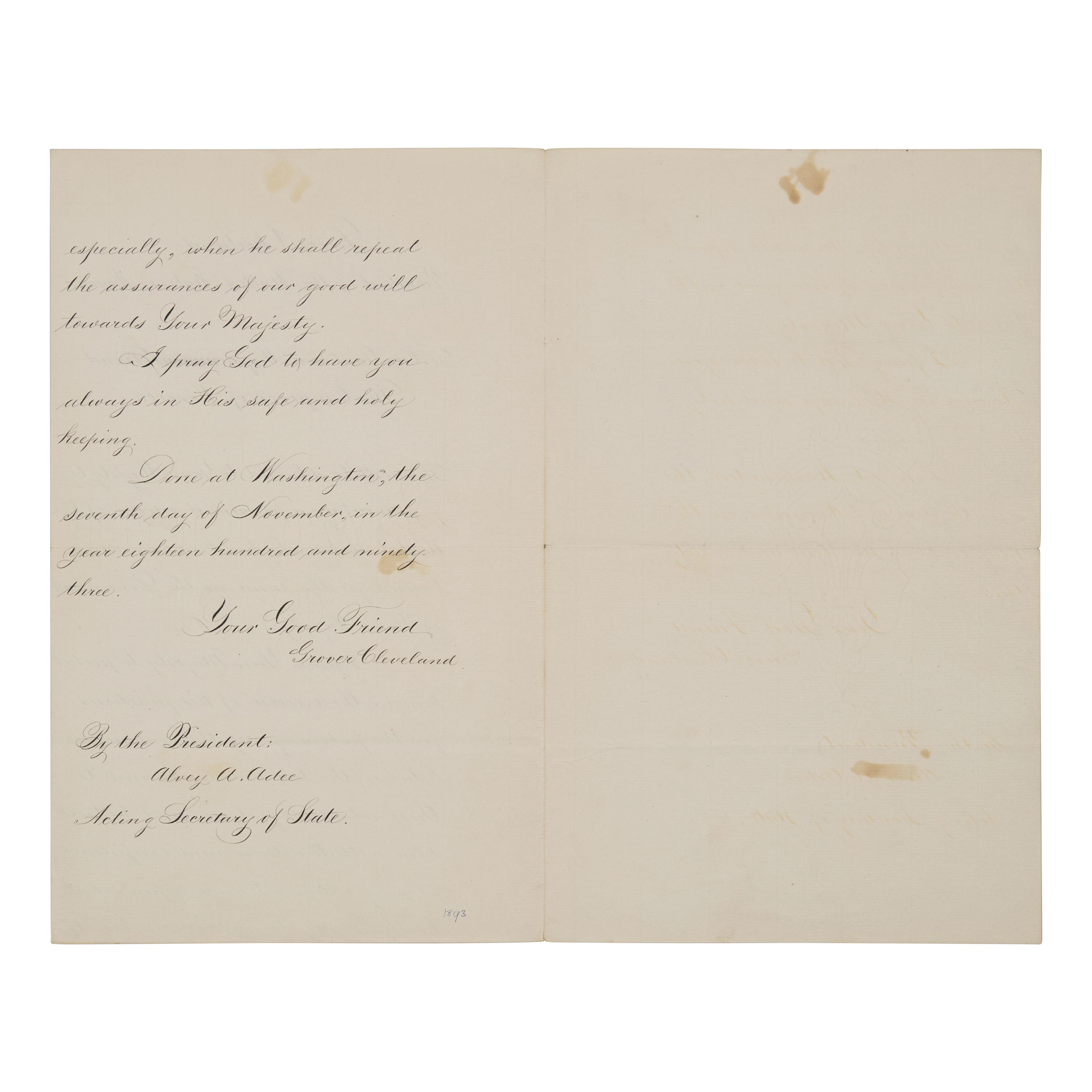 Cleveland, Grover (1837-1908). A pair of documents related to Morocco, comprising: