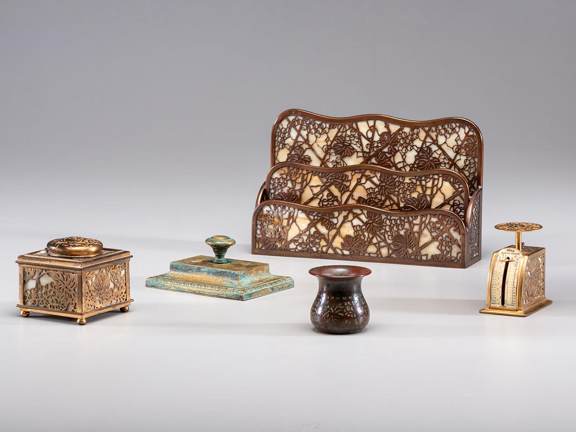 Four Grapevine Desk Articles, together with a paperweight