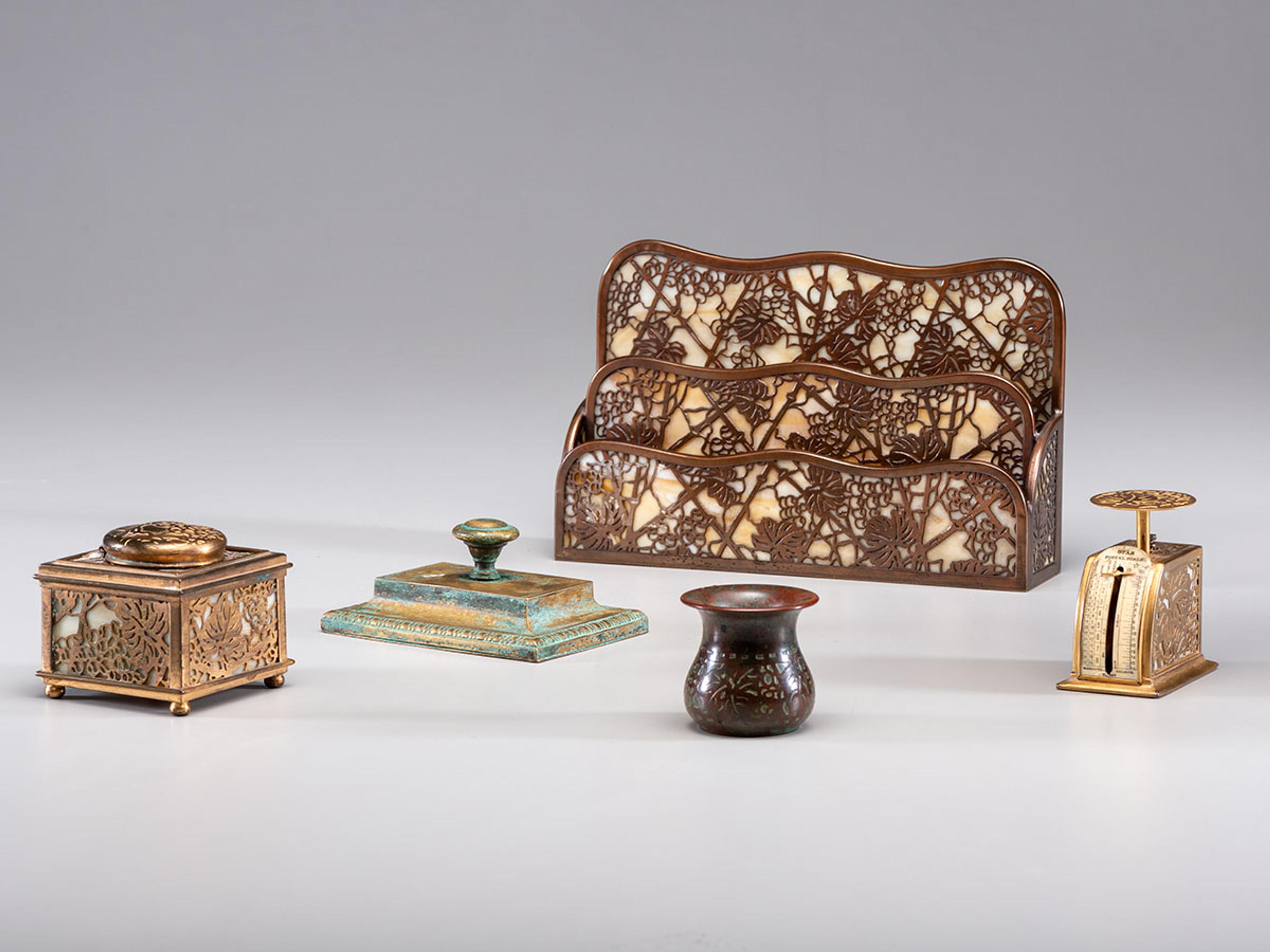 Four Grapevine Desk Articles, together with a paperweight