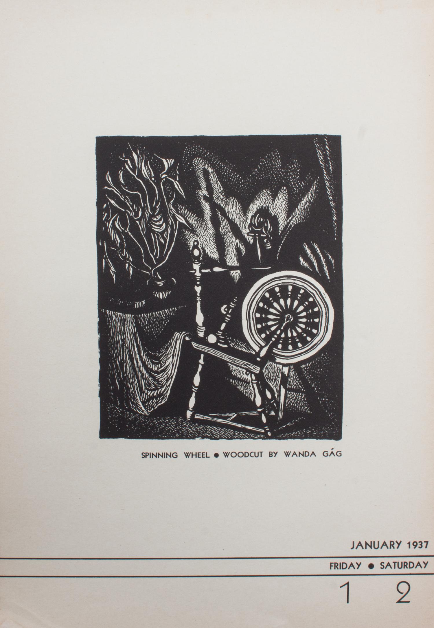 An American Block Print Calendar, 1937, 11 x 7 1/4 inches.