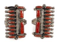 Zuni Sterling Silver and Coral Cluster Earrings AND Rings