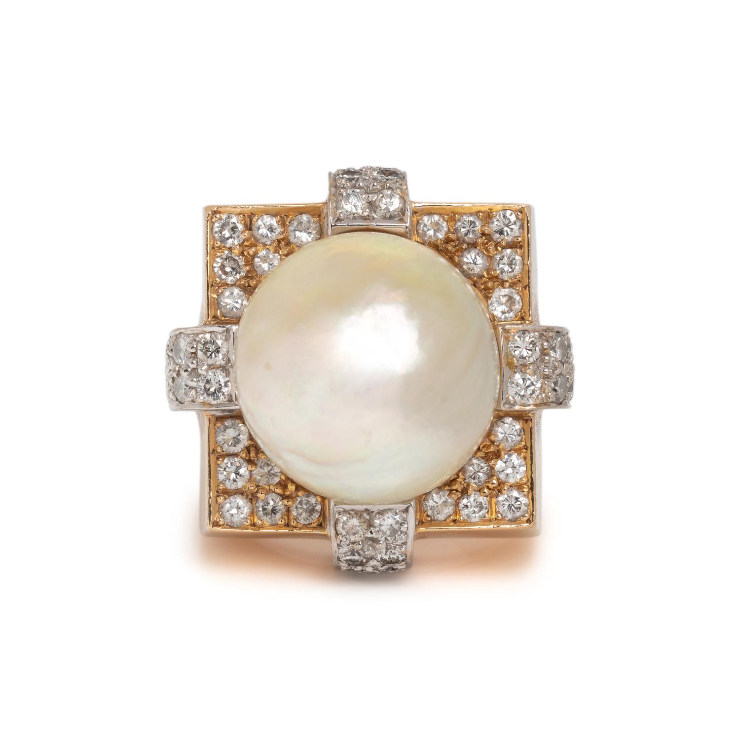 CULTURED BAROQUE PEARL AND DIAMOND RING