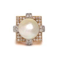 CULTURED BAROQUE PEARL AND DIAMOND RING