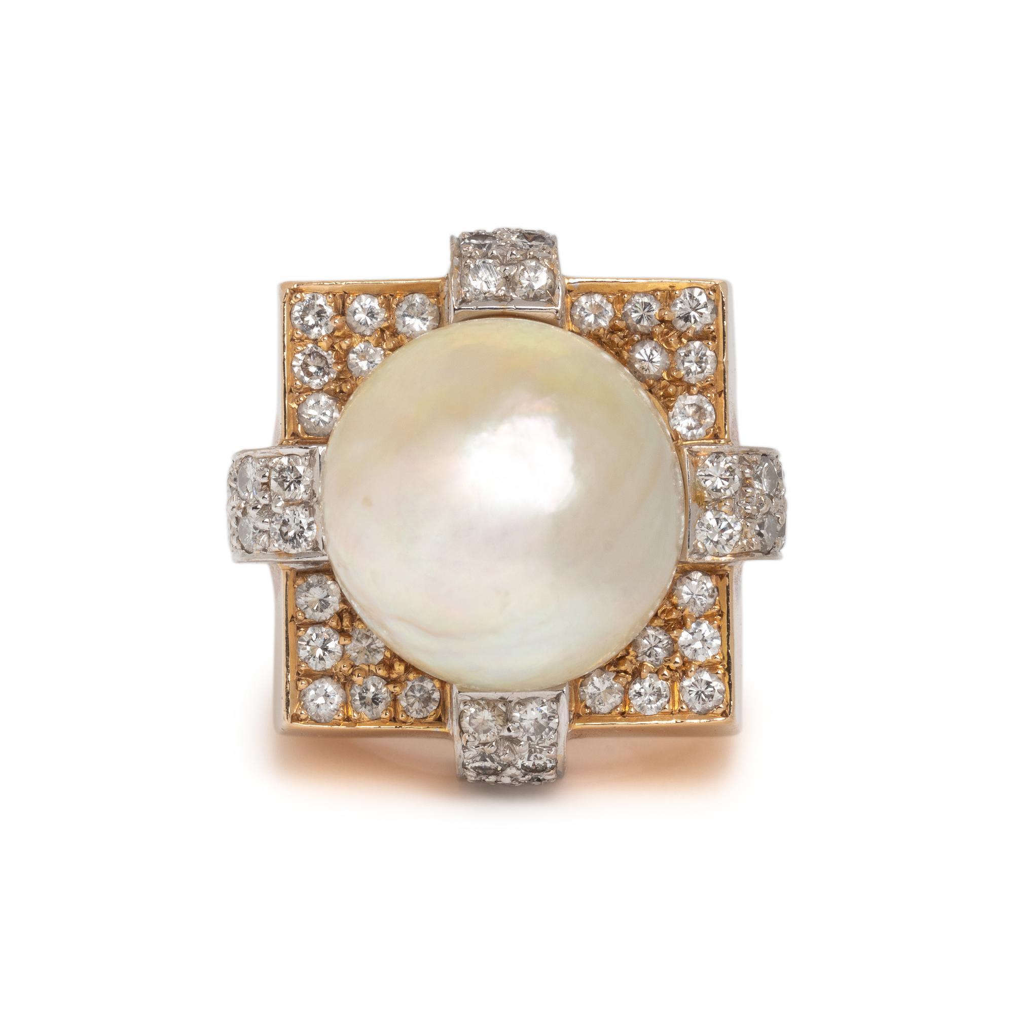 CULTURED BAROQUE PEARL AND DIAMOND RING