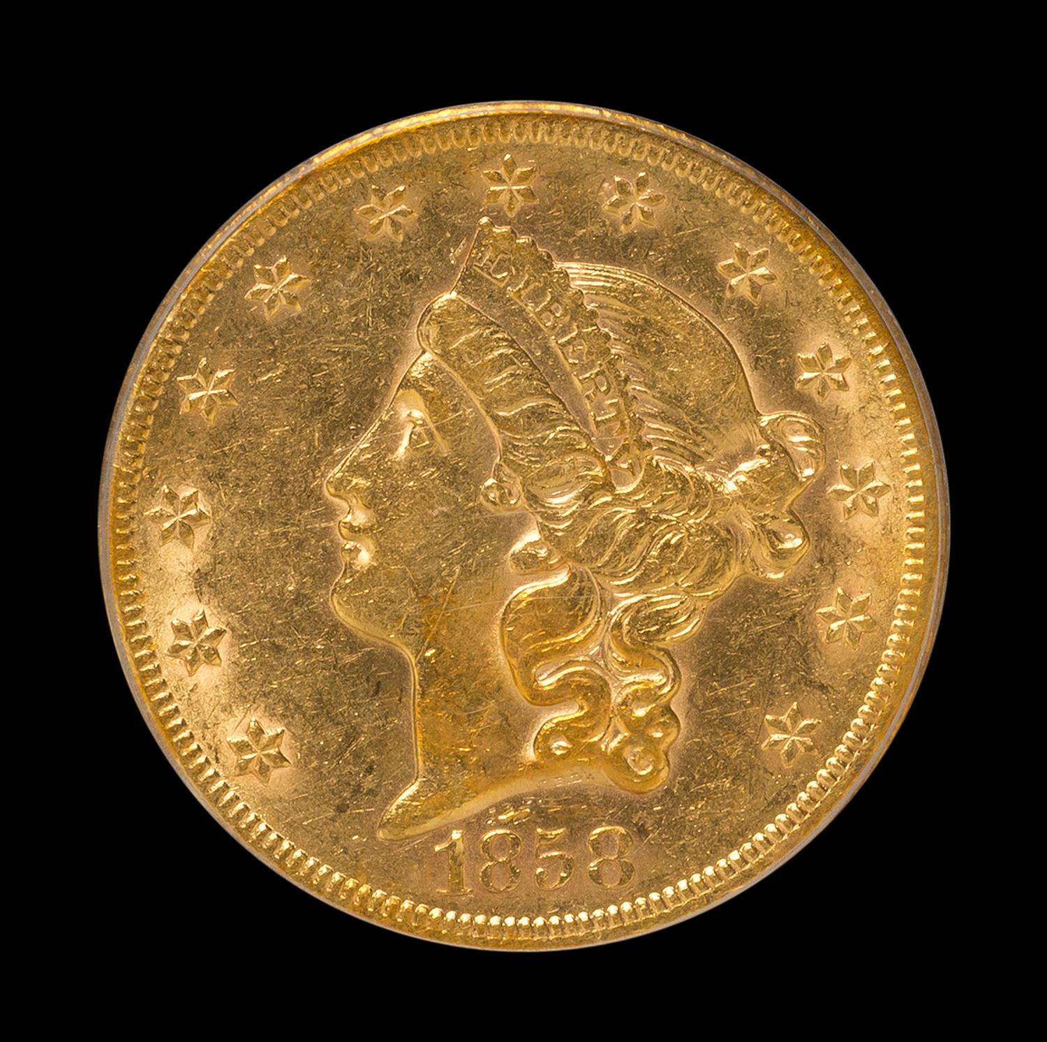A United States 1858-S Liberty Head $20 Gold Coin