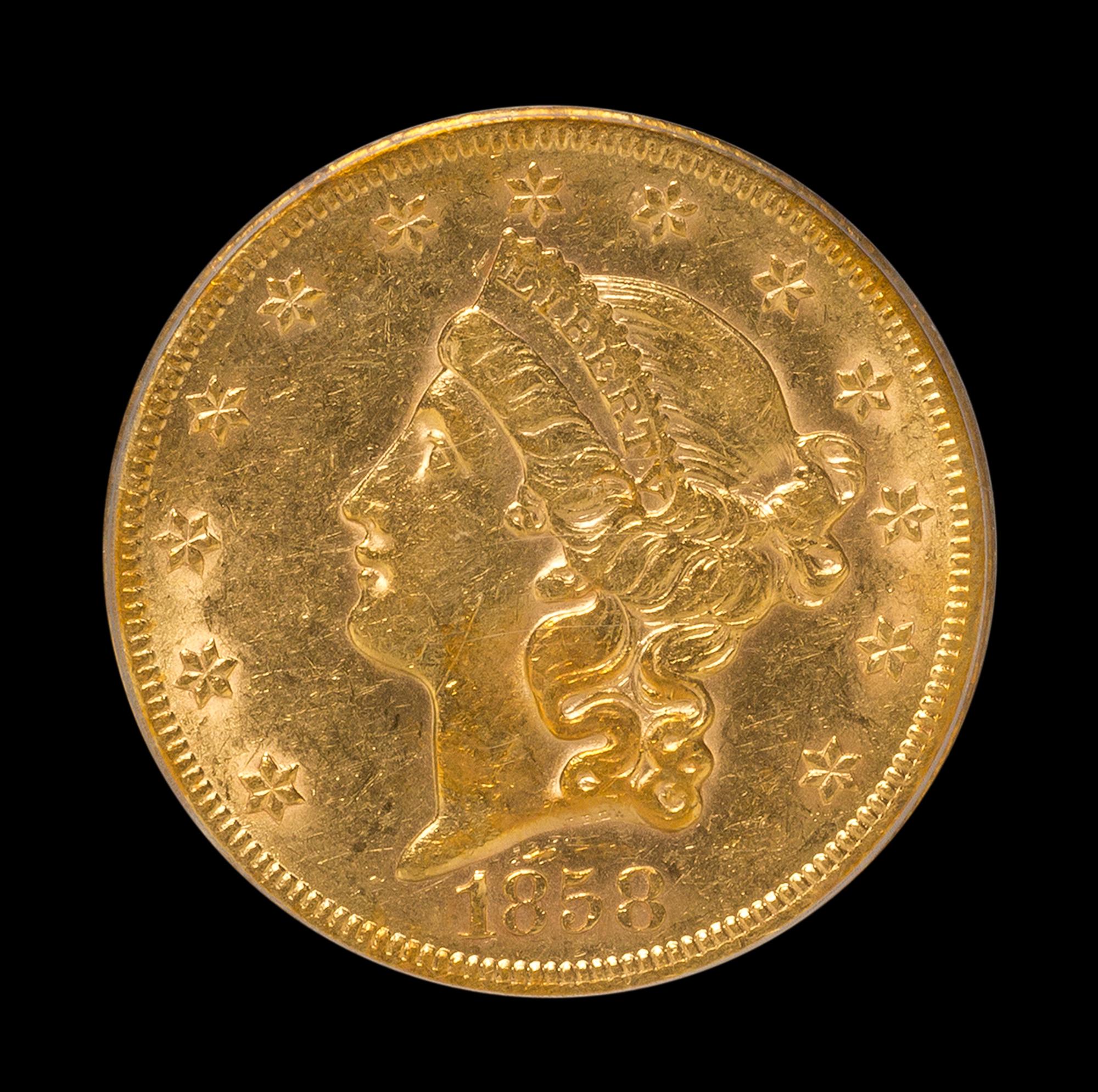 A United States 1858-S Liberty Head $20 Gold Coin