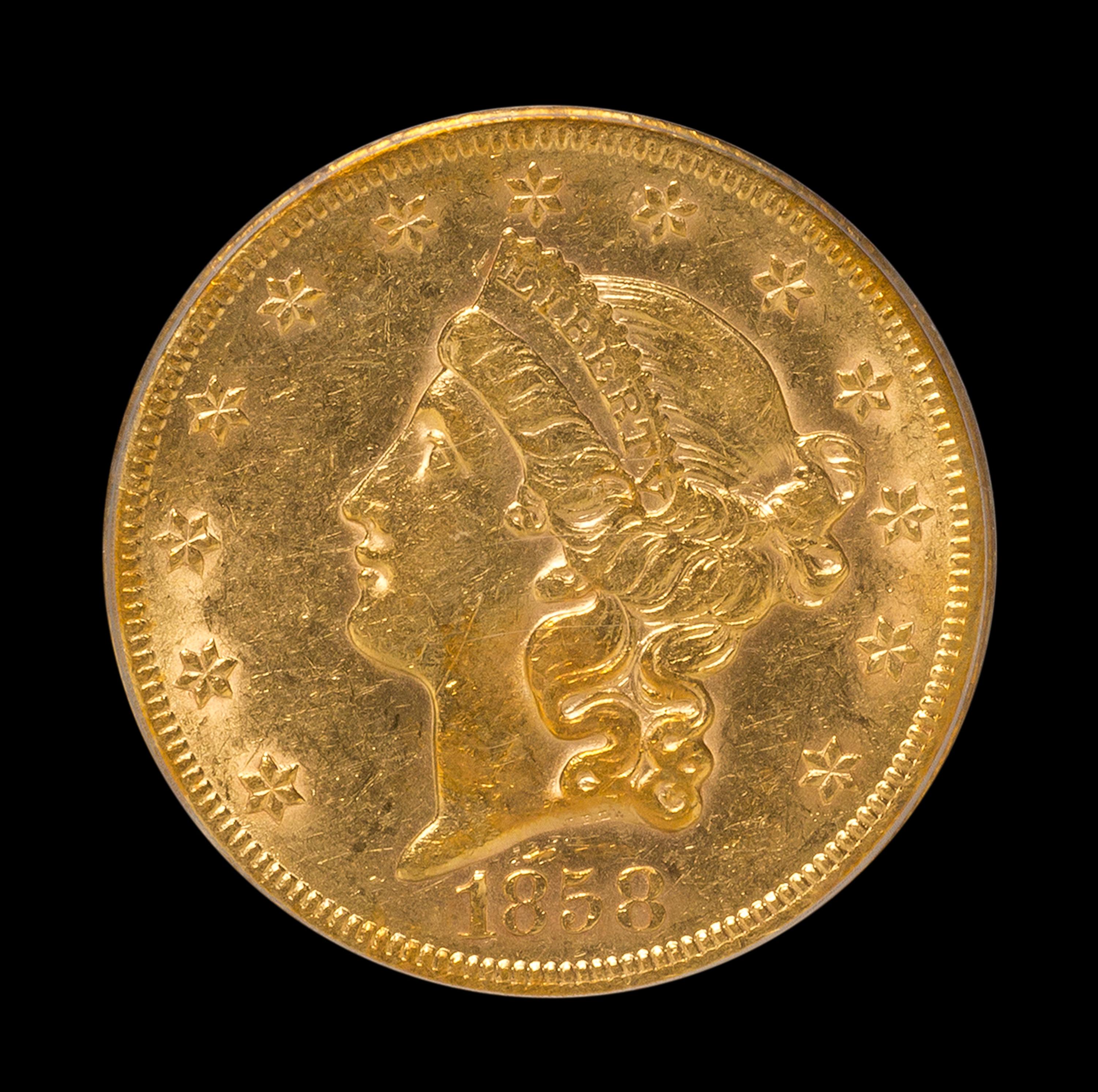 A United States 1858-S Liberty Head $20 Gold Coin