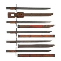 Lot of 5 WWII-era Japanese "Last Ditch" Type 30 Bayonets with Wood Scabbards