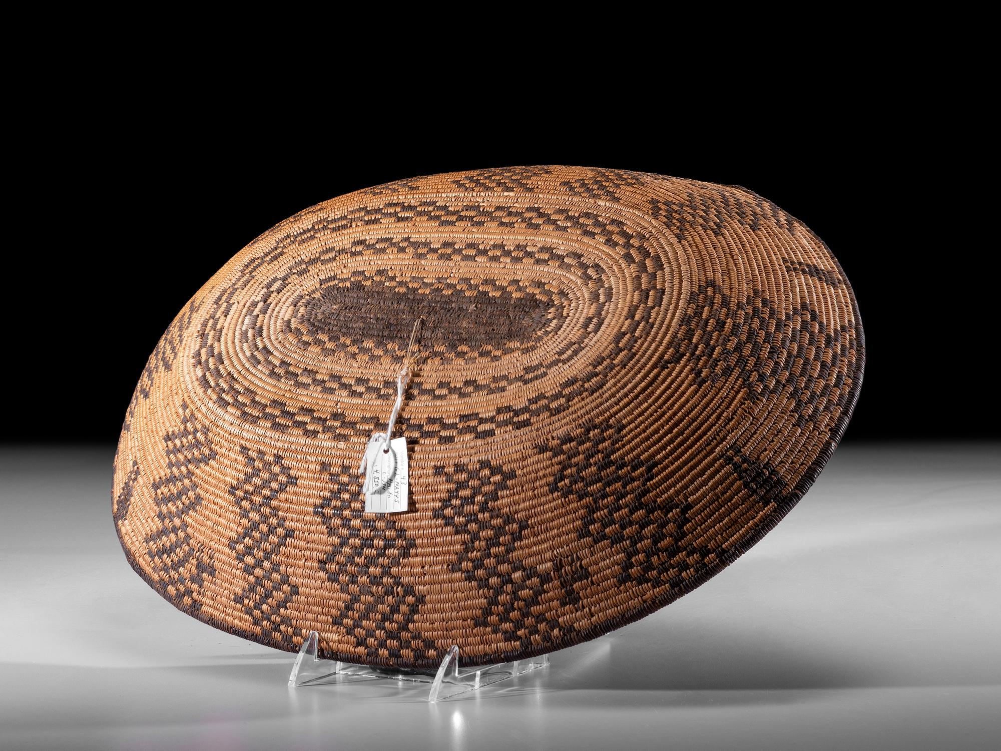 Apache Figural Basketry Tray, with Humans and Dogs
