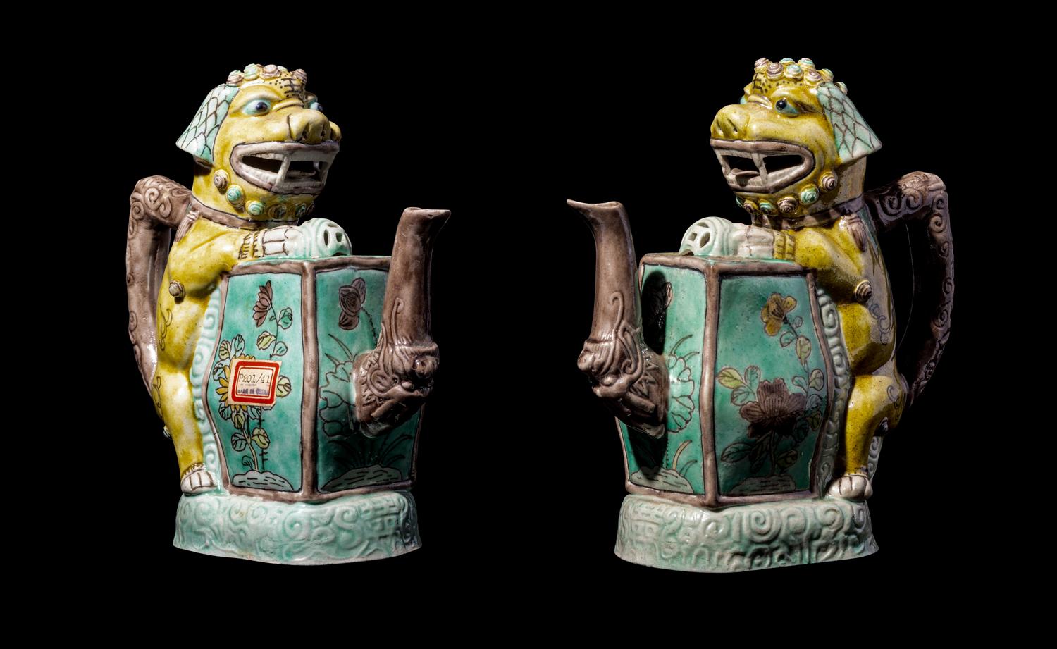 A Pair of Chinese Sancai Biscuit Teapots