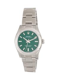 ROLEX, REF. 277200 STAINLESS STEEL 'OYSTER PERPETUAL' WITH GREEN DIAL, BOX & PAPERS
