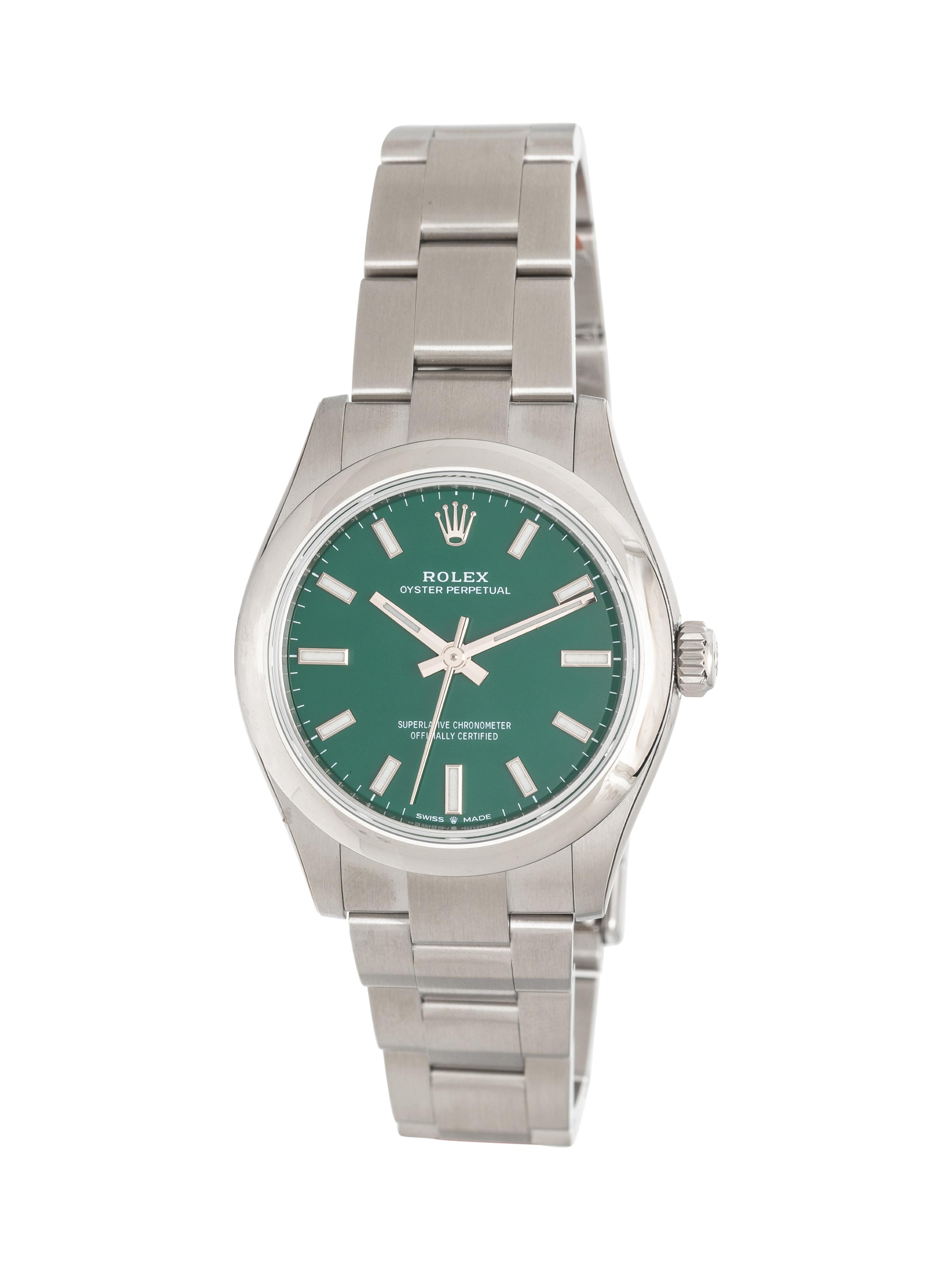 ROLEX, REF. 277200 STAINLESS STEEL 'OYSTER PERPETUAL' WITH GREEN DIAL, BOX & PAPERS