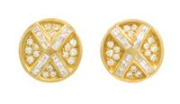 A Pair Of 18 Karat Yellow Gold and Diamond Earclips, 7.90 dwts.
