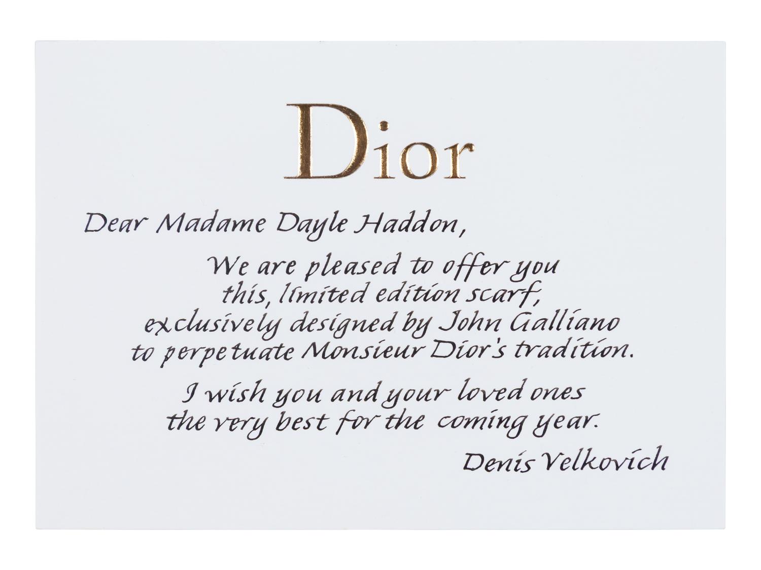 Christian Dior, Silk Scarf signed to Dayle Haddon from John Galliano