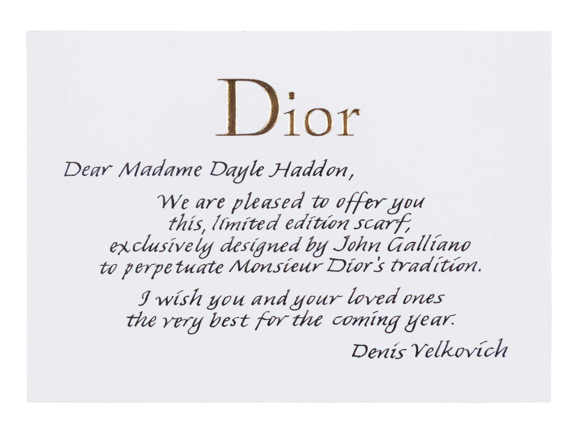 Christian Dior, Silk Scarf signed to Dayle Haddon from John Galliano