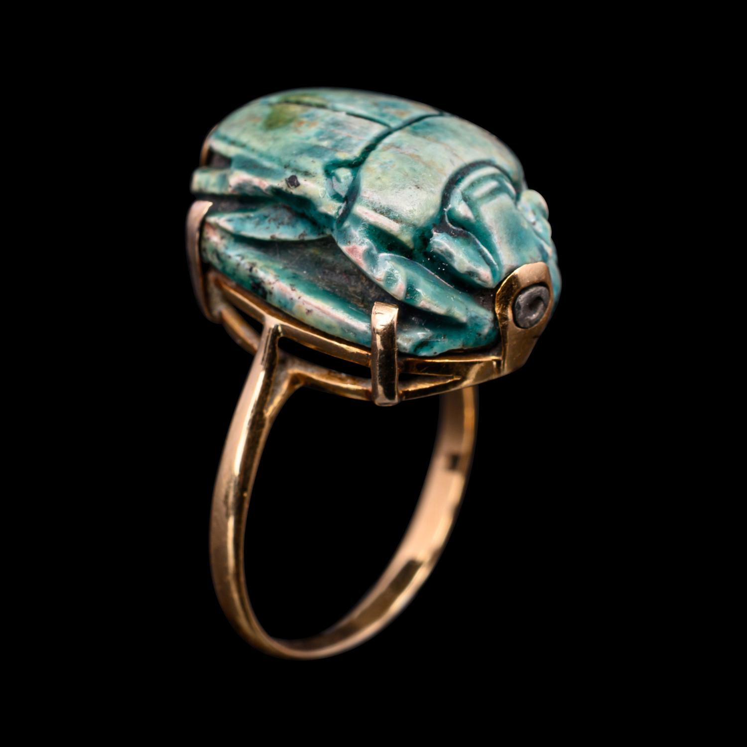 An Egyptian Faience Scarab Ring