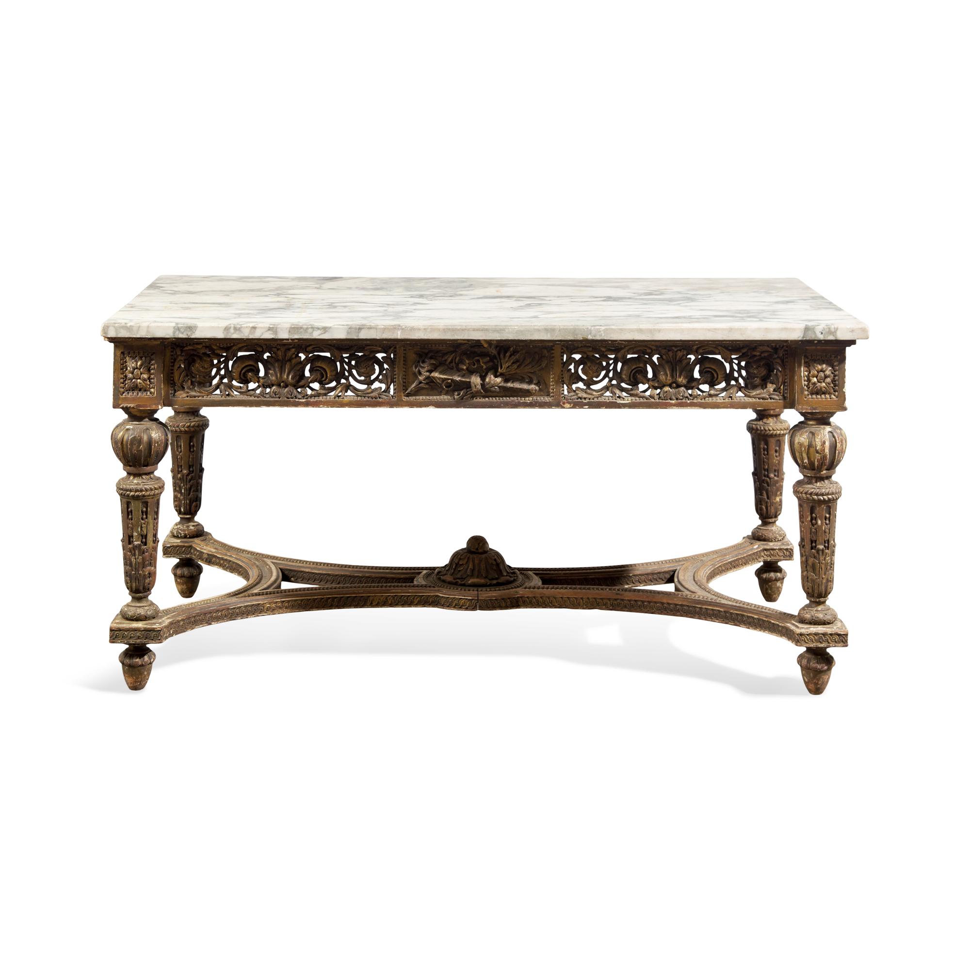 A Louis XVI Style Giltwood and Breccia Capraia Marble-Top Center Table