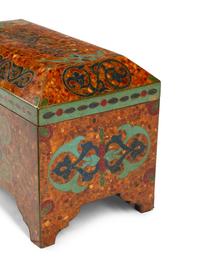 A Middle Eastern Amber, Turquoise and Lapis Lazuli Inlaid Table Casket
