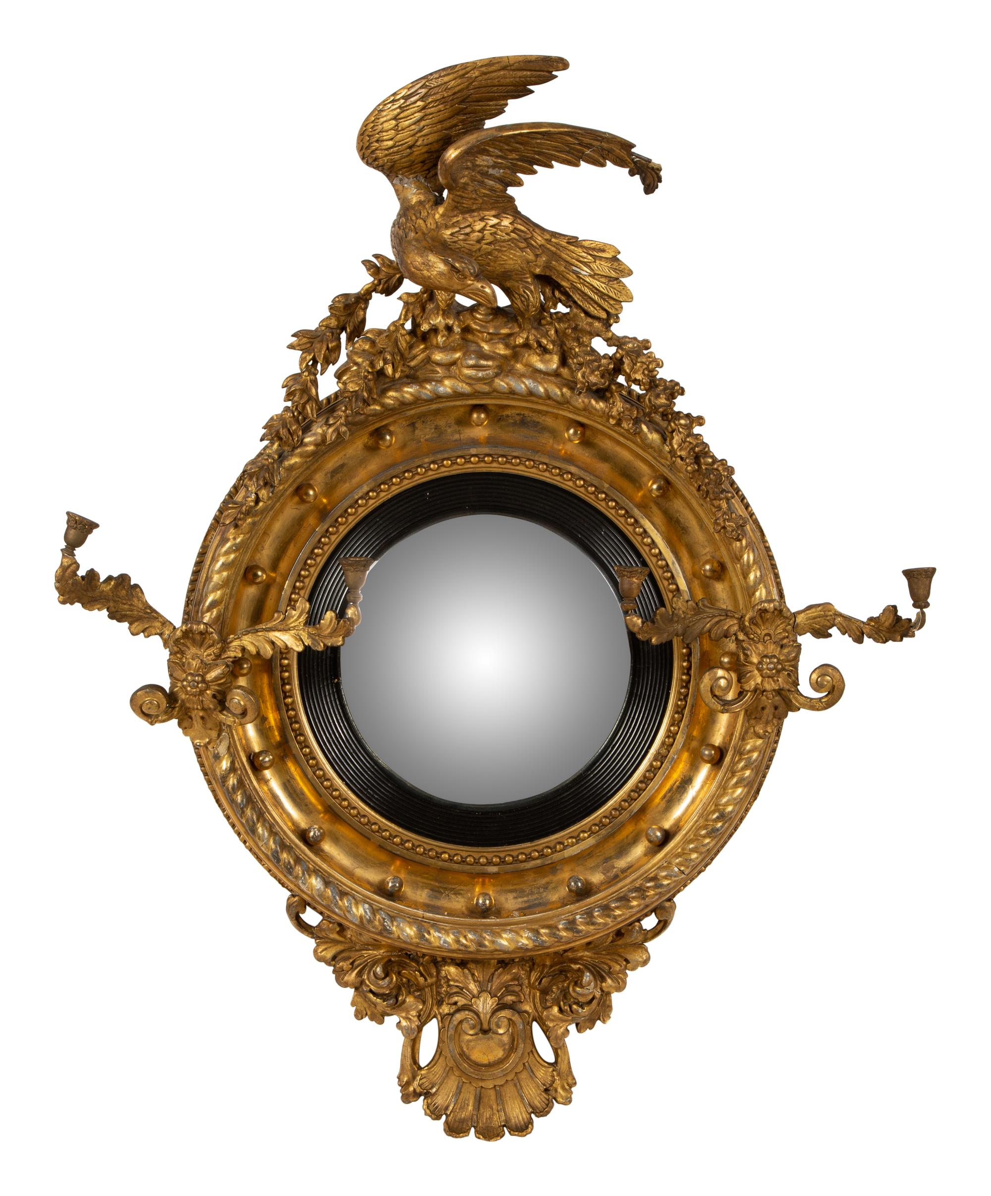 A Regency Giltwood Convex Girandole Mirror