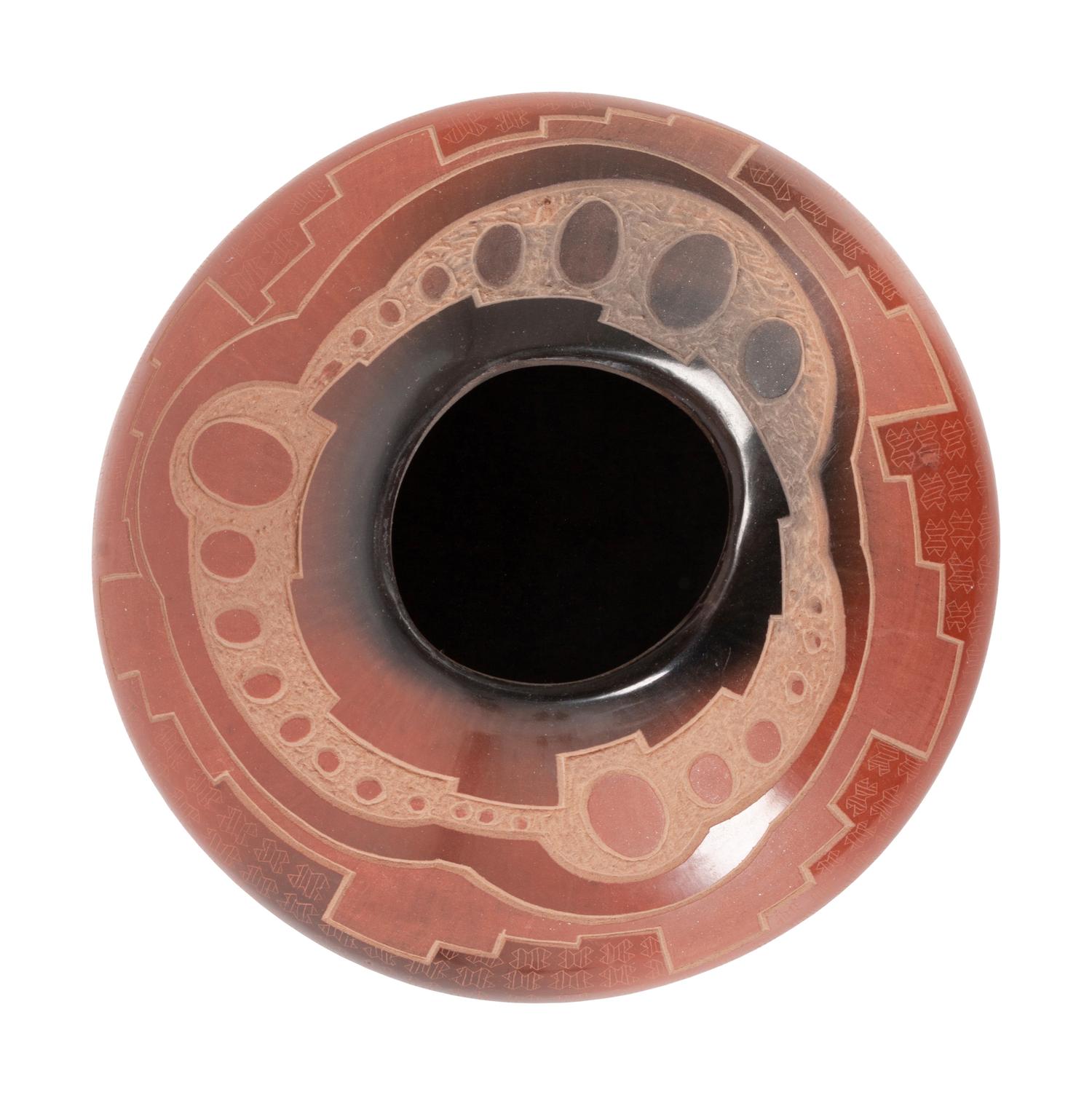 Red, Sienna, and Black Sgraffito Jar