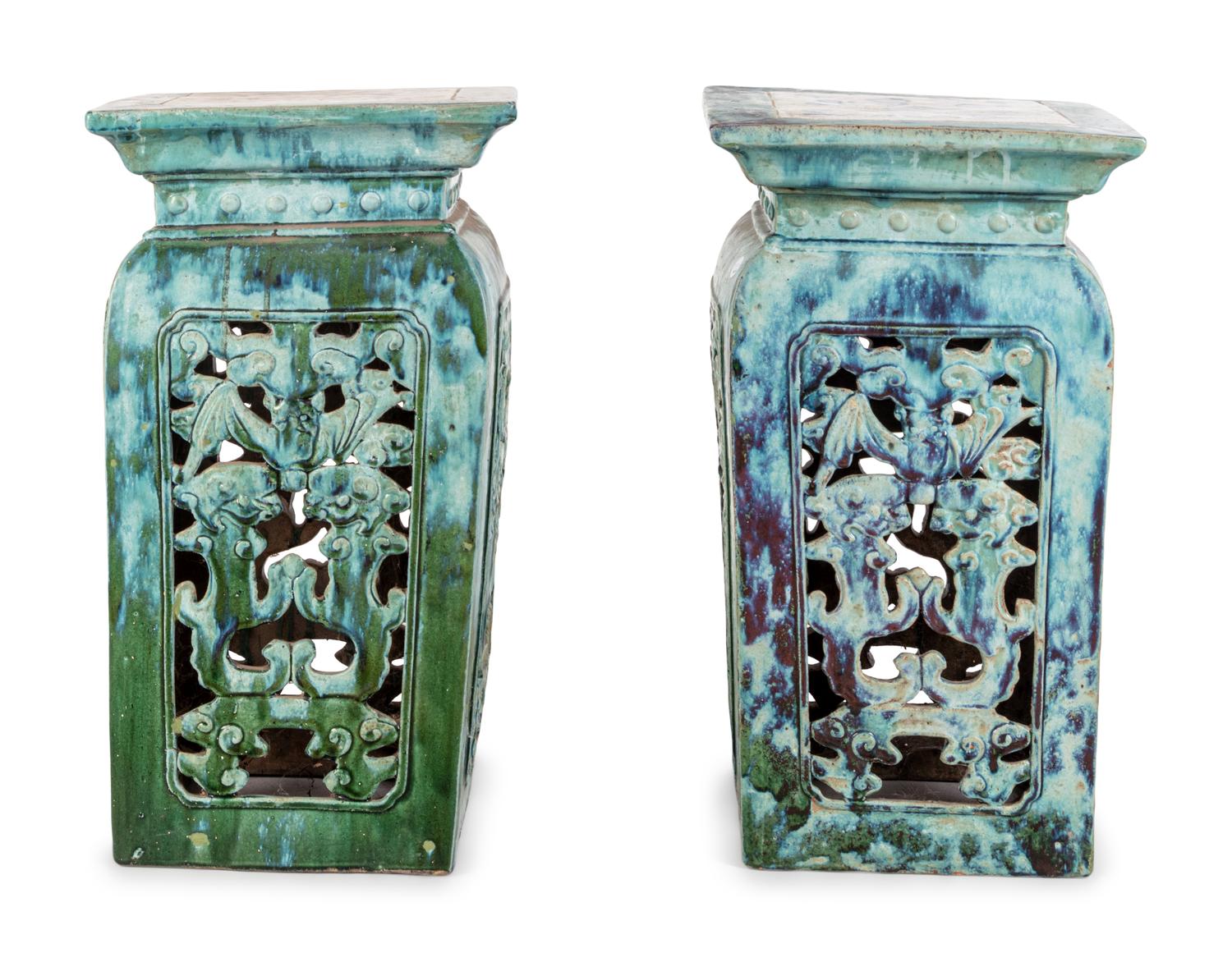 A Pair of Chinese Flambé Glazed Porcelain Square Stands