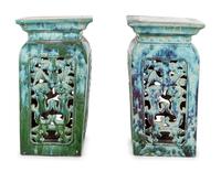 A Pair of Chinese Flambé Glazed Porcelain Square Stands