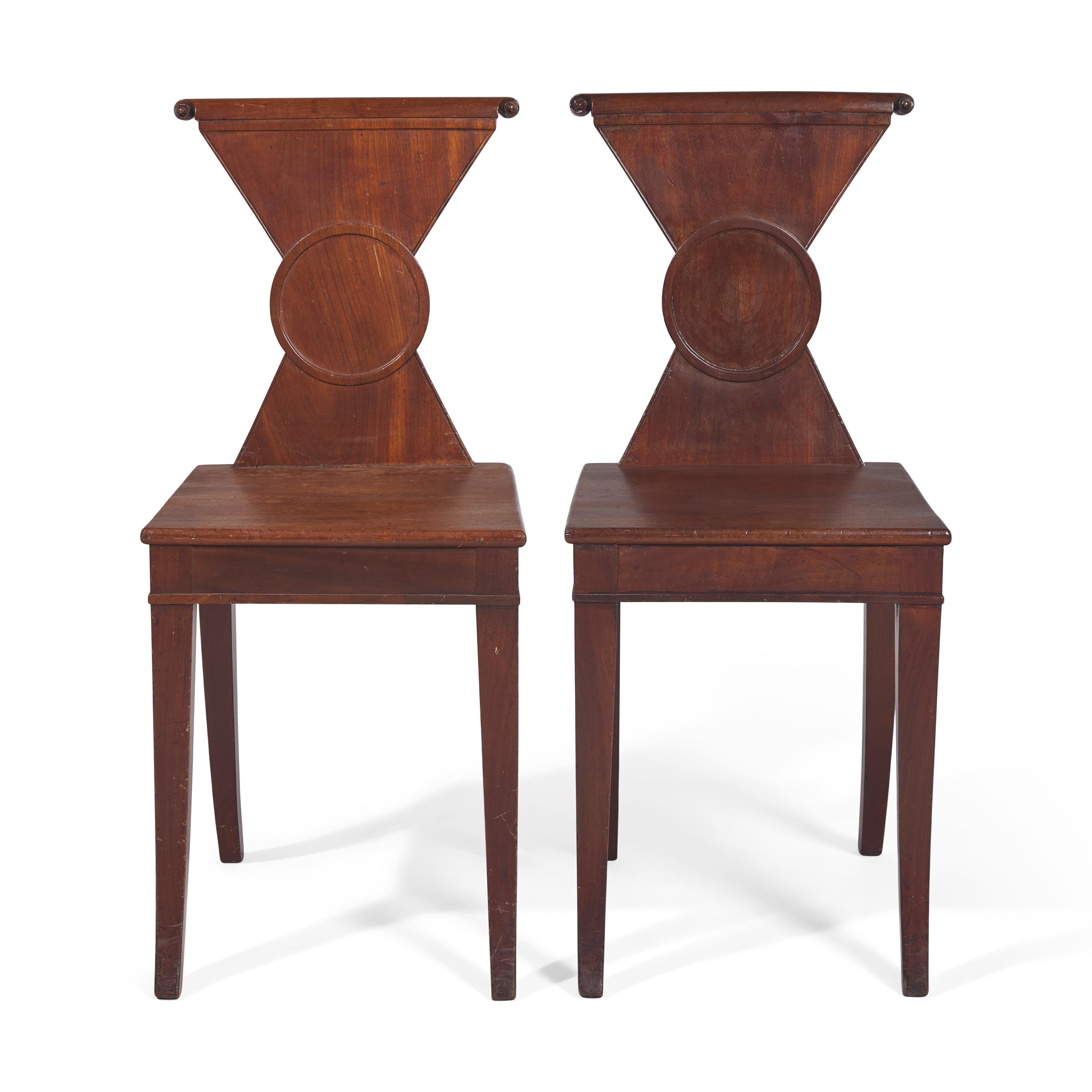 A Pair of Regency Mahogany Hall Chairs