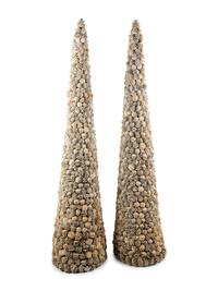 A Pair of Painted Pinecone Obelisk Ornaments