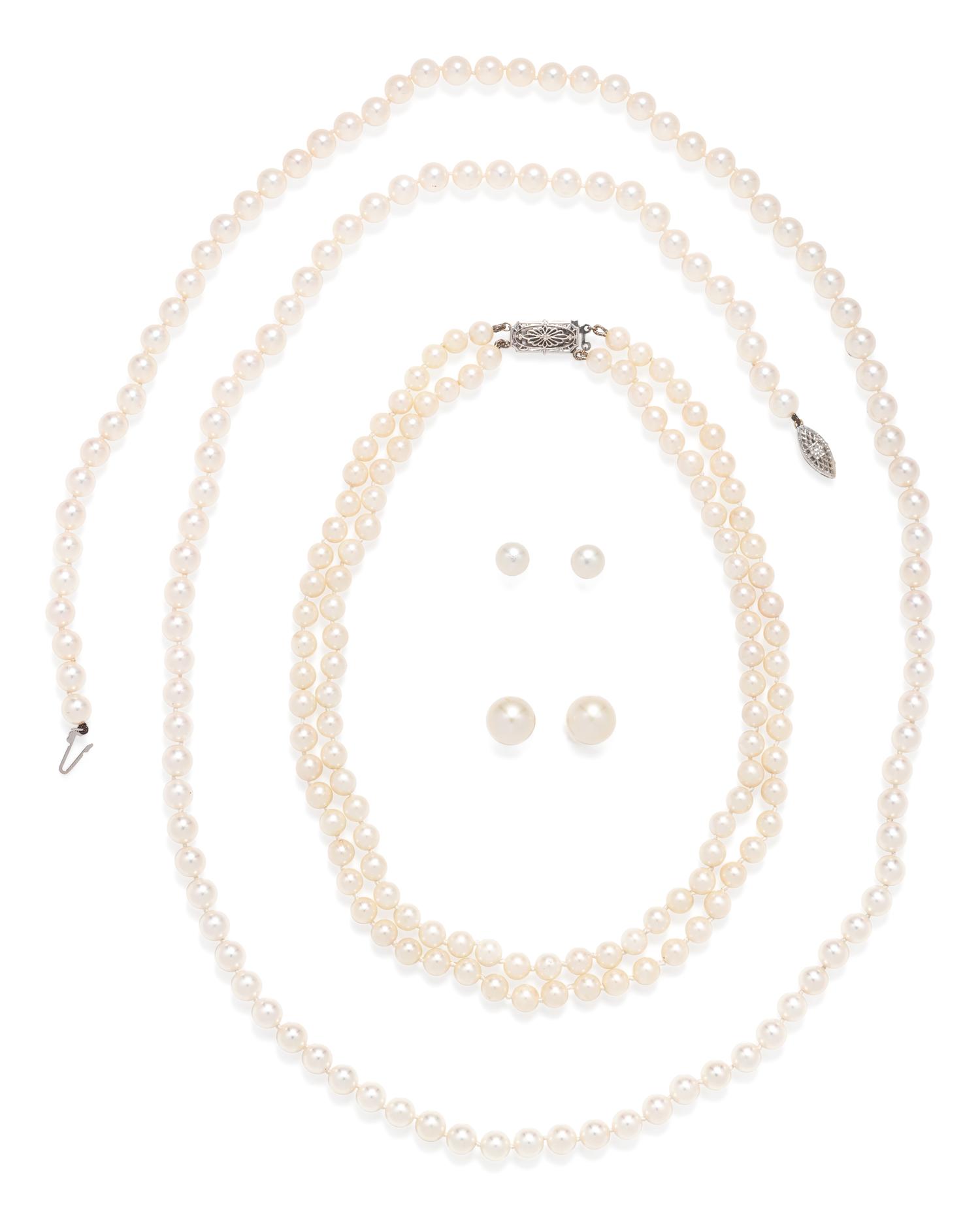 A Collection of Gold and Cultured Pearl Jewelry,