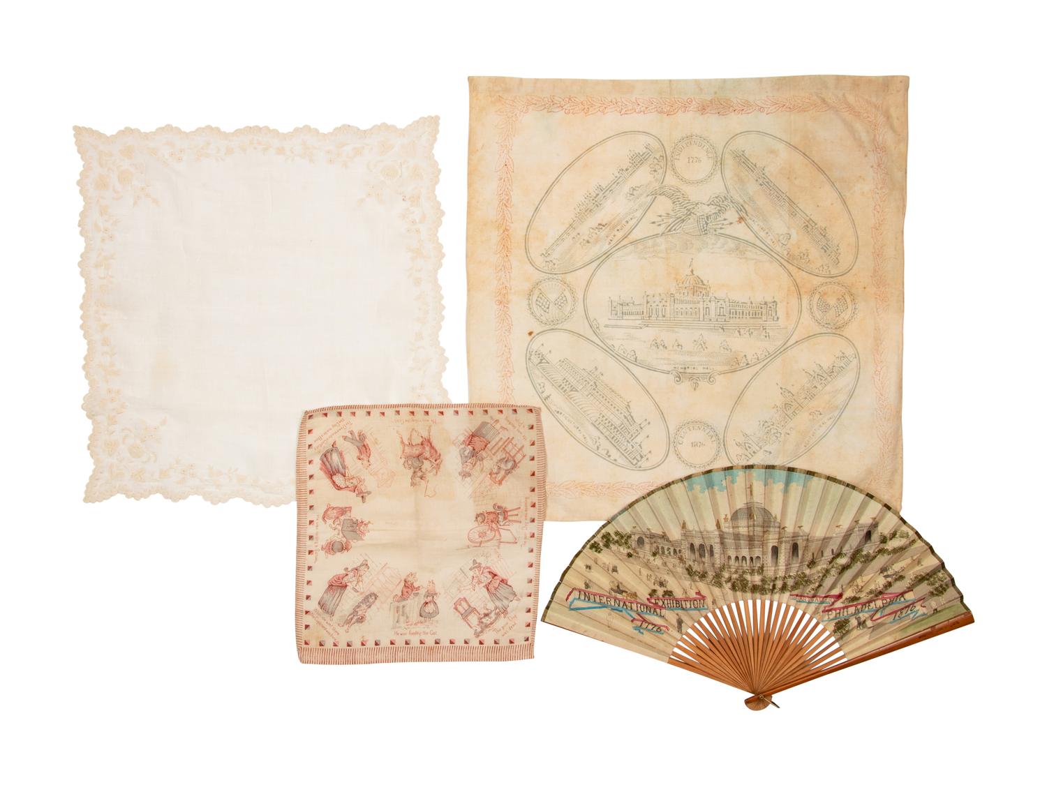 Collection of Thirteen Fans & Three Handkerchiefs, 1850-1930