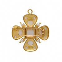 Elizabeth Locke, Cultured Pearl, Moonstone, and Yellow Gold Maltese Cross Pendant Necklace