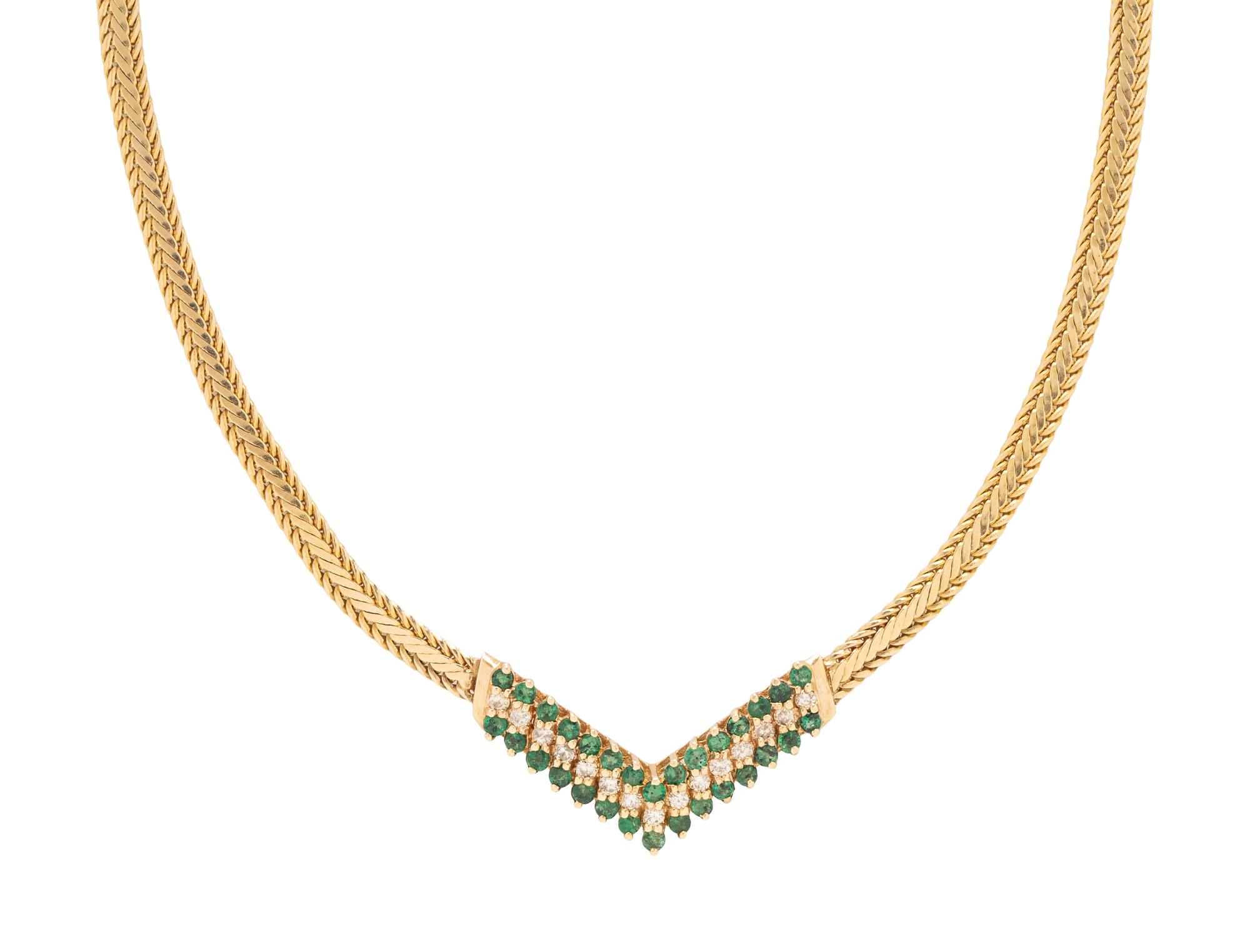 BALESTRA, YELLOW GOLD, EMERALD, AND DIAMOND NECKLACE