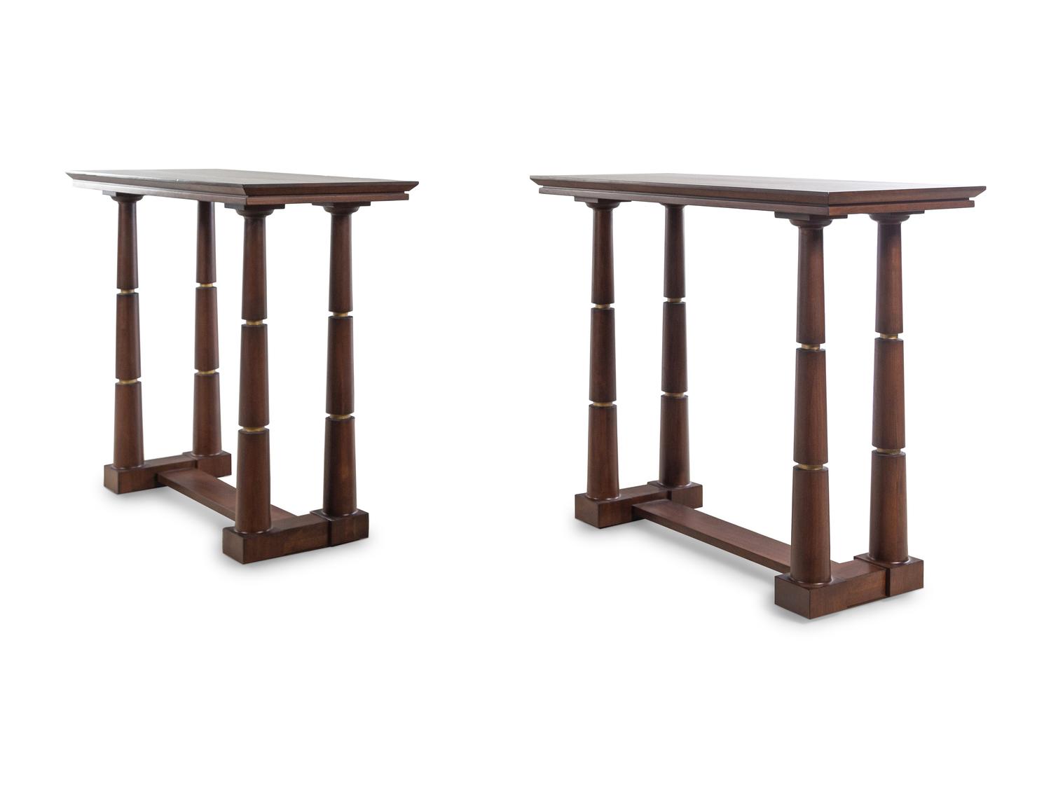 A Pair of Contemporary Walnut High-Top Tables