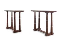 A Pair of Contemporary Walnut High-Top Tables