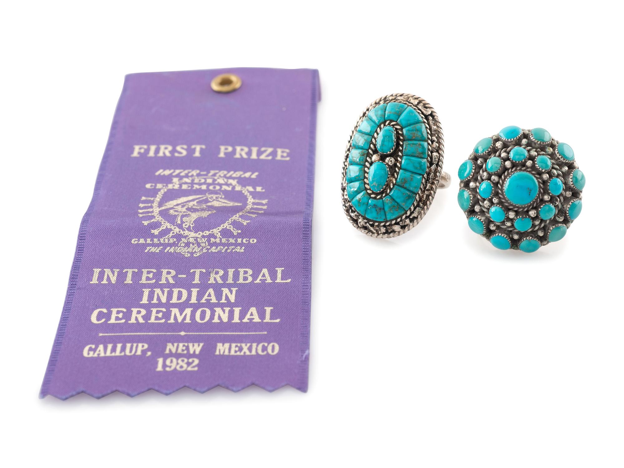 Award Winning Silver and Cobblestone Inlay Turquoise Ring, PLUS