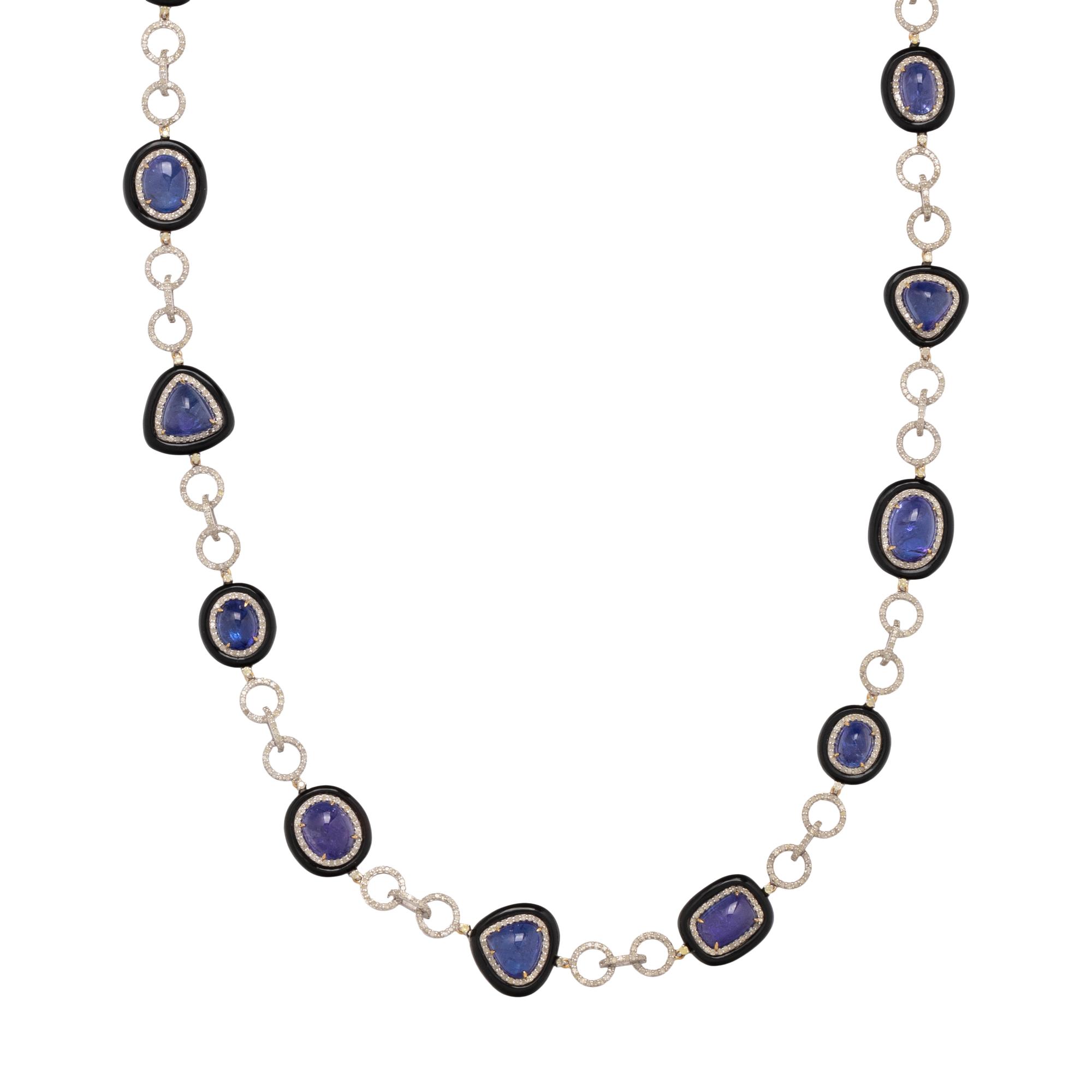 TANZANITE, BLACK ONYX AND DIAMOND NECKLACE