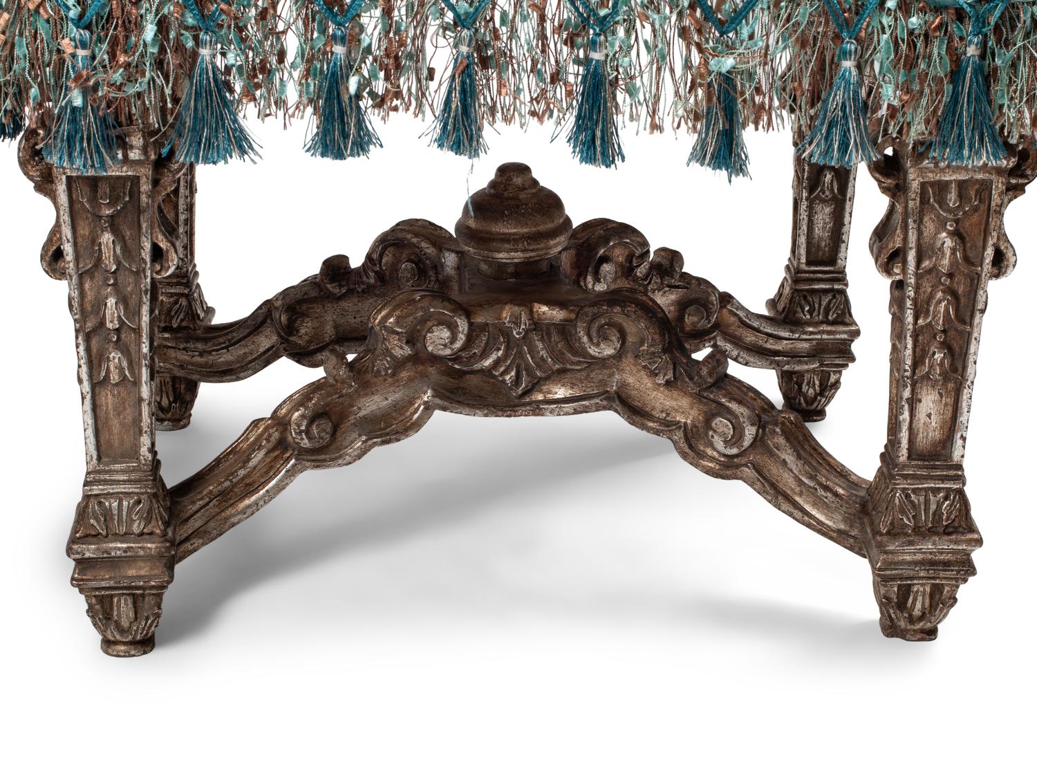 A Pair of Louis XIV Style Silvered Wood Stools