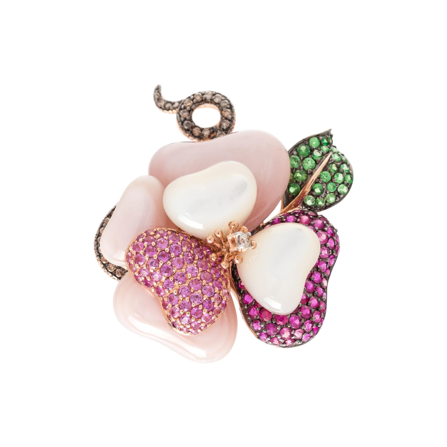 CONVERTIBLE MULTIGEM AND DIAMOND FLOWER RING/PENDANT
