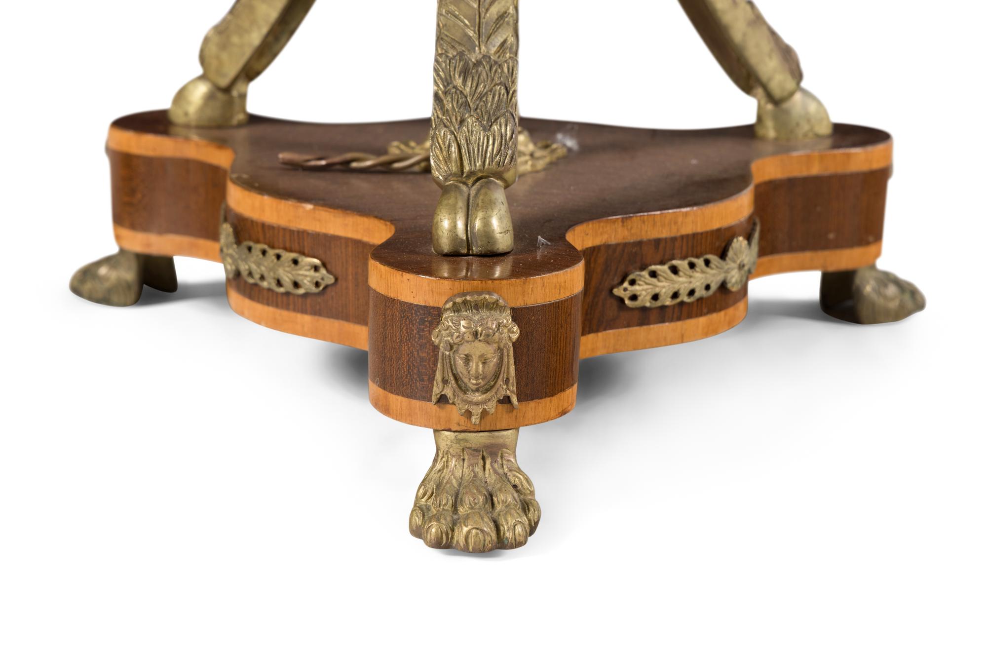 A Pair of Louis XVI Style Gilt Bronze Mounted Fruitwood Marble-Top Pedestal Tables