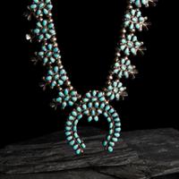Zuni Silver and Turquoise Cluster Squash Blossom Necklace