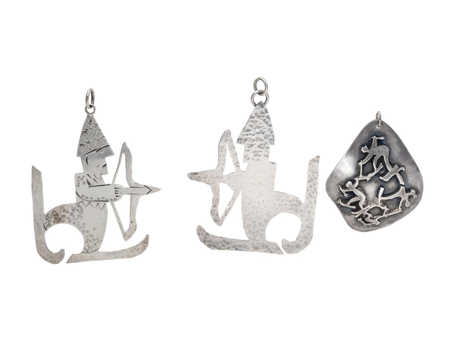 A Collection of Sterling Silver Ski Motif Pendants, Sandersen,
