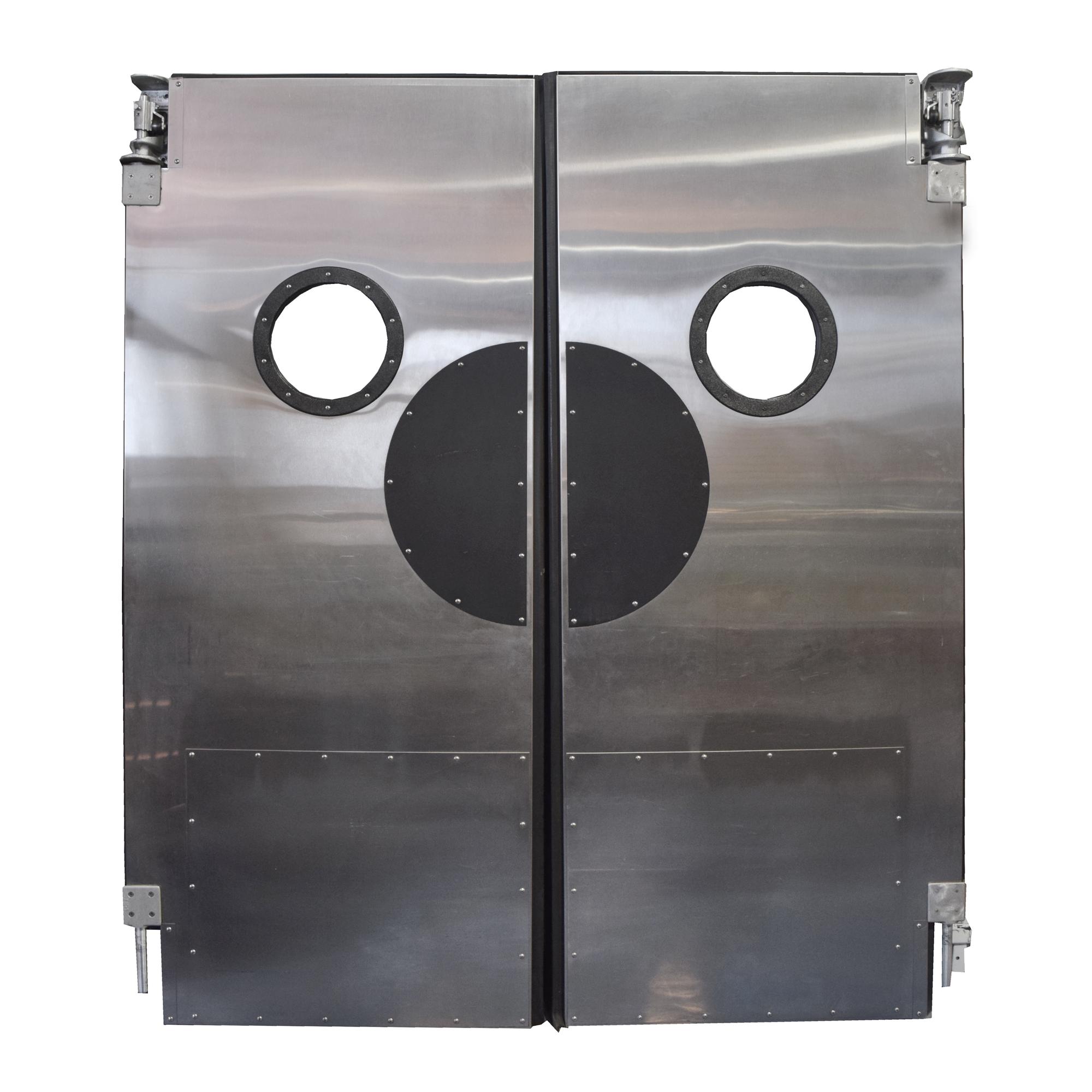 A Pair of Steel Swinging Kitchen Doors 72" W x 4" D x 82" H — United States, 20th Century