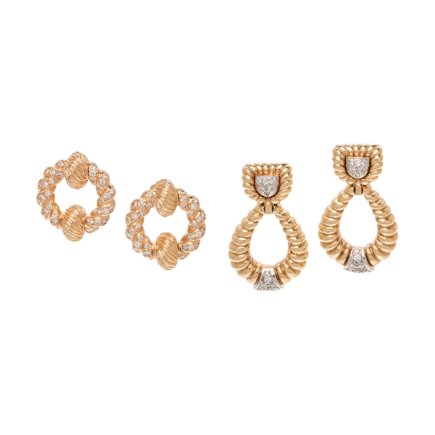 COLLECTION OF YELLOW GOLD AND DIAMOND EARRINGS